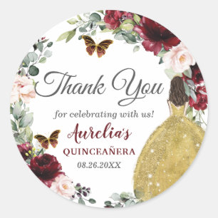Sticker Rond Papillons floraux bleus de Bourgogne Princess Gold