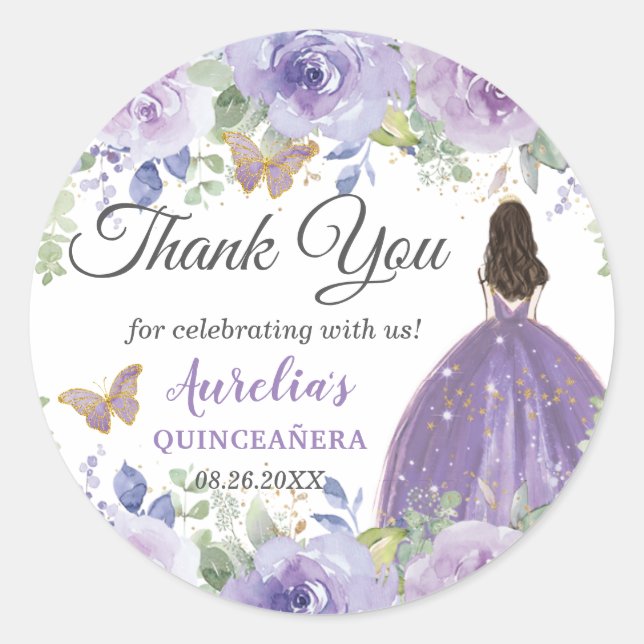 Sticker Rond Papillons floraux Lilac Princesse Favoriser (Devant)