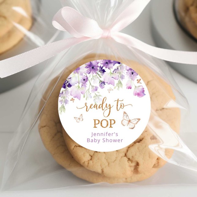 Sticker Rond Papillons floraux pourpres Prêt à la pop (Créateur téléchargé)