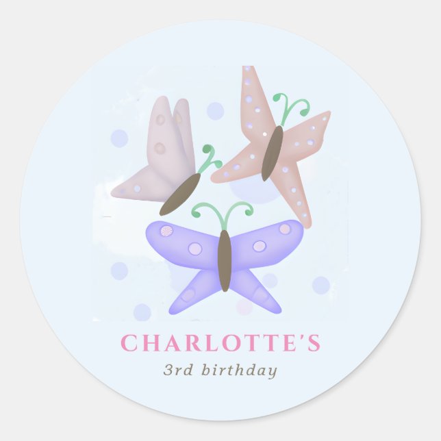 Sticker Rond Papillons mignons Pastel Anniversaire Fête Favoris (Devant)