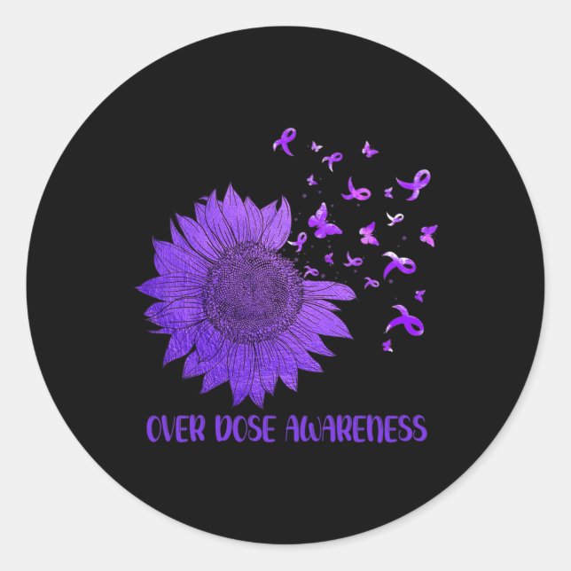 Sticker Rond Papillons mûrs de marguerite violet surdose de rub (Devant)