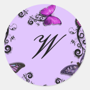 Sticker Rond Papillons pourpres personnalisés