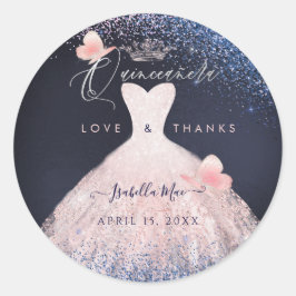 Sticker Rond Papillons Quinceanera Blush Parties scintillant Go