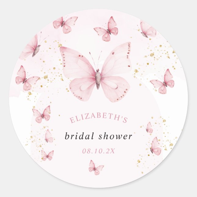 Sticker Rond Papillons Rose Or Fête de Mariage  (Devant)