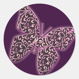 Sticker Rond Papillons tourbillons violet