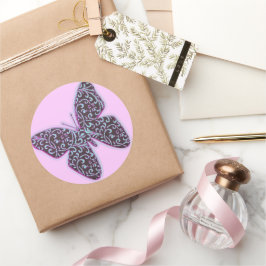 Sticker Rond Papillons tourbillons violet