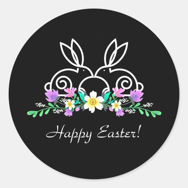 Sticker Rond Pâques (Bunnies & Fleurs) (Devant)