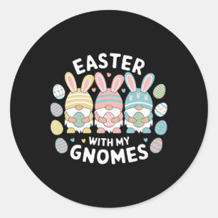 Sticker Rond Pâques drôle avec mes gnomes Joyeuses Pâques Gnome
