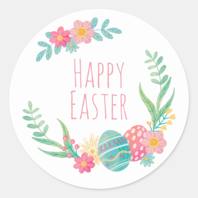 Sticker Rond Pâques florales simples | Sceau à coller (Devant)