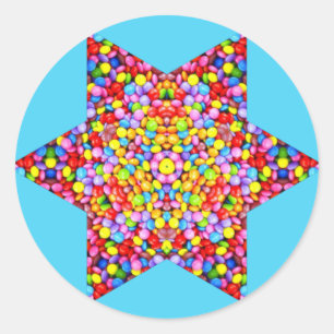 Sticker Rond PÂQUES ~ GLOSSY! Étoile multicolore CANDY Easter
