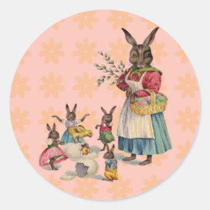 Sticker Rond Pâques Lapin Poule Lapin Œufs