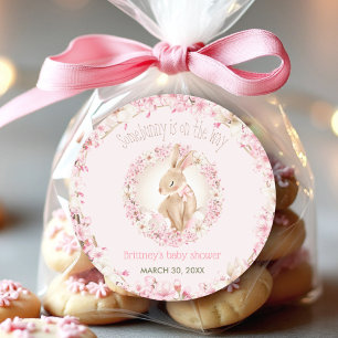 Sticker Rond Pâques mignonne lapin Printemps rose Baby shower f