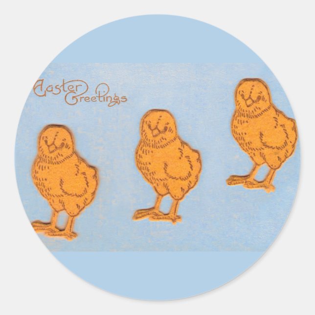 Sticker Rond Pâques Salutations poussins en Bleu (Devant)