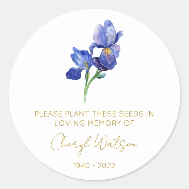 Sticker Rond Paquet de graines commémoratives Iris simple (Devant)