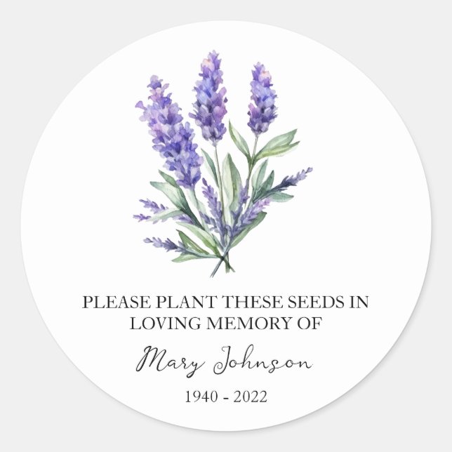 Sticker Rond Paquet de semence funéraire Lavender Memorial (Devant)