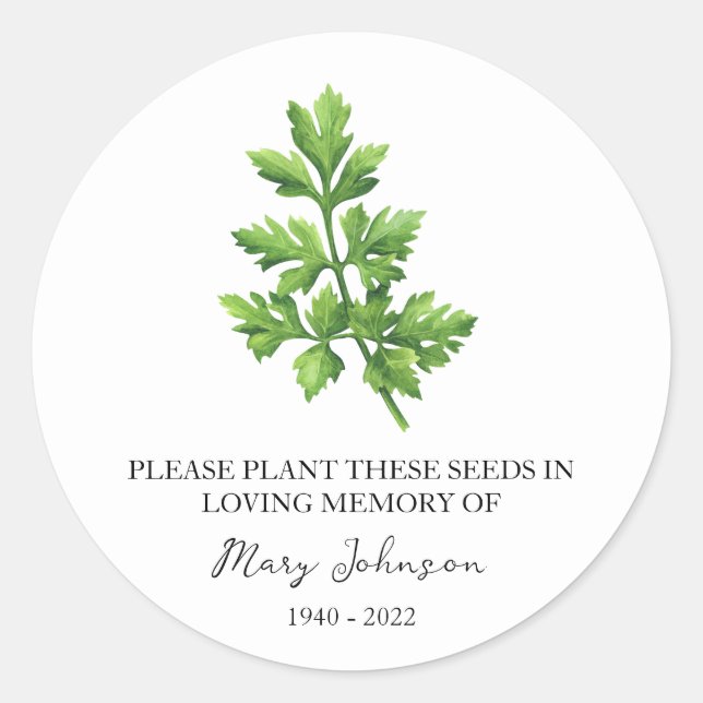 Sticker Rond Paquet de semences funéraires Parsley Memorial (Devant)