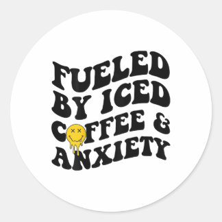 Sticker Rond Par Café Glacé Et Anxiété Santé Mentale À L'Arrièr