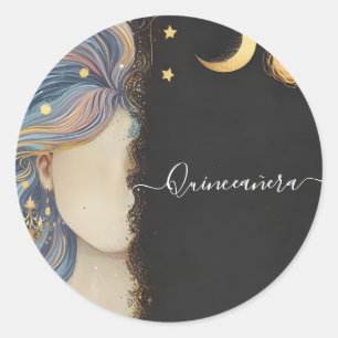 Sticker Rond Par Dark Fun Star Prom Starry Night Sky Quinceaner