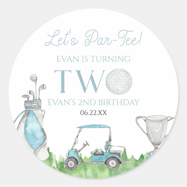 Sticker Rond Par-Tee Blue Golf 2e fête d'anniversaire (Devant)