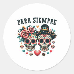 Sticker Rond Para Siempre Mexicaine Couple Sugar Skull Valentin