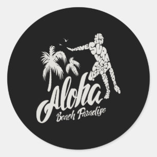 Sticker Rond Paradis de la plage Aloha Surf Surfing
