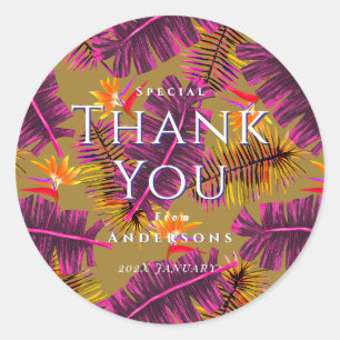 Sticker Rond Paradis de palmiers jaune orange merci