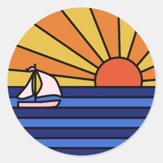 Sticker Rond Paradis du coucher de soleil rétros