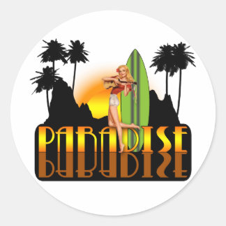 Sticker Rond Paradise Surfer Girl