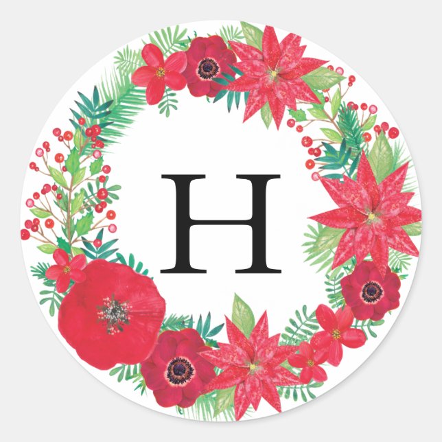 Sticker Rond Paraphe de Noël Floral Wreath (Devant)
