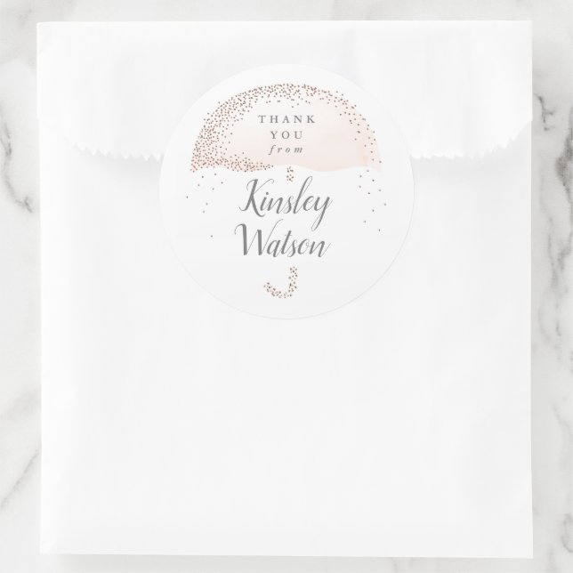 Sticker Rond Parapluie bébé aquarelle rose pailleté (Sac)