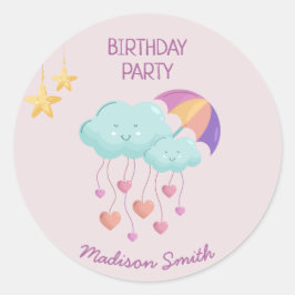 Sticker Rond Parapluie coloré Carte d'anniversaire avec de mign