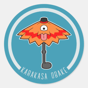 Sticker Rond Parapluie de dessin mignon Fantôme   Yokai japonai