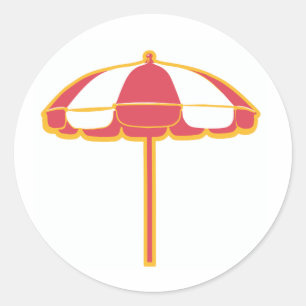 Sticker Rond Parapluie de plage rose jaune blanc