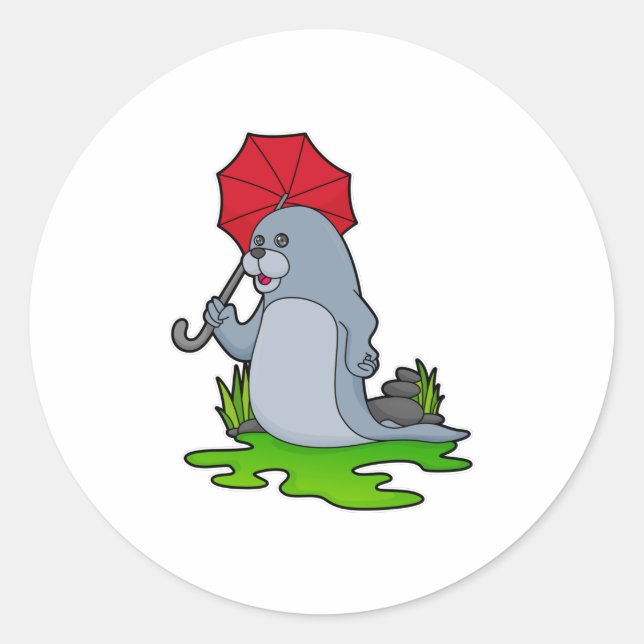 Sticker Rond Parapluie de pluie de phoque (Devant)
