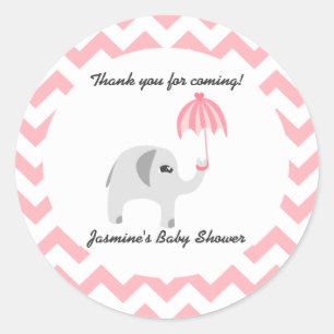 Sticker Rond Parapluie de rose de baby shower d'éléphant