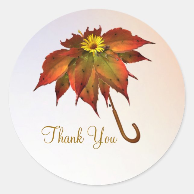 Sticker Rond Parapluie feuilles d'automne Merci (Devant)