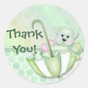 Sticker Rond Parapluie Ours Mint Merci bébé