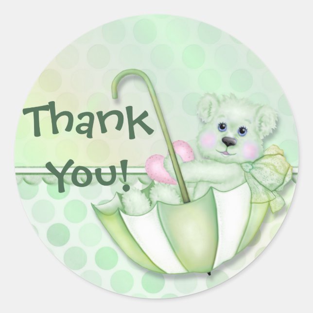 Sticker Rond Parapluie Ours Mint Merci bébé (Devant)