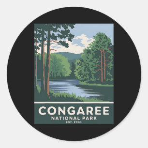 Sticker Rond Parc national de Congaree Camping vintage Randonné