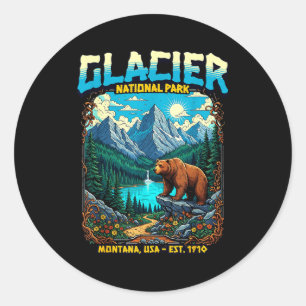 Sticker Rond Parc national de Glacier Montana États-Unis Rétro 
