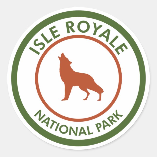 Sticker Rond Parc national de l'Isle Royale Loup (Devant)