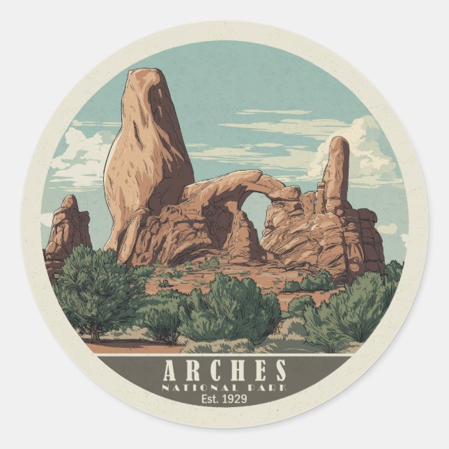 Sticker Rond Parc national des Arches de style rétro animé (Devant)