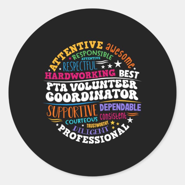 Sticker Rond Parents Teacher Ociation Pta Volunteer Coordinator (Devant)