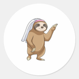Sticker Rond Paresseux en mariée avec voile