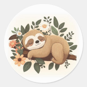 Sticker Rond Paresseux paresseux dormant sur une branche dessin