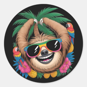 Sticker Rond Paresseux Tropical Kawaii – Vibrations É estivales