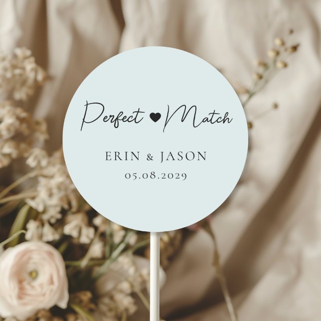 Sticker Rond Parfait accord ! Bleu-gris, élégant, simple  (Perfect Match! Soft-Blue-Gray, Elegant, Simple, Heart, Classic, Round, Wedding Sticker.)