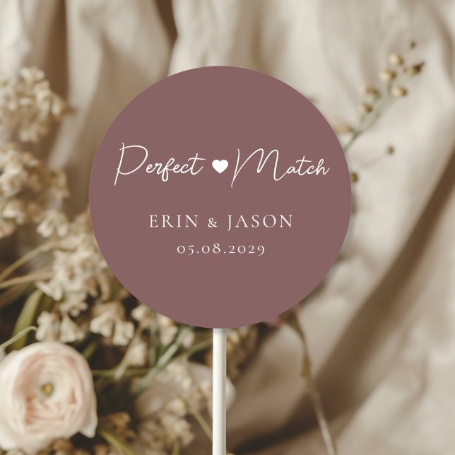 Sticker Rond Parfait accord ! Marron, Élégant, Simple  (Perfect Match! Brown, Elegant, Simple, Heart, Classic, Round, Wedding Sticker.)