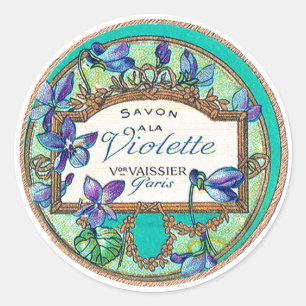 Sticker Rond Parfum violet victorien violet turquoise or vintag