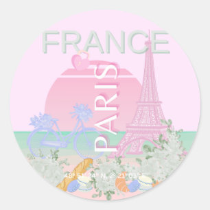 Sticker Rond Paris, France, Travel Art, Preppy, Pastel, Rose